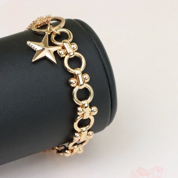 "Chic Rose Gold Charm Bracelet with Star Pendant, XPBL1005 - Picture 1 of 12
